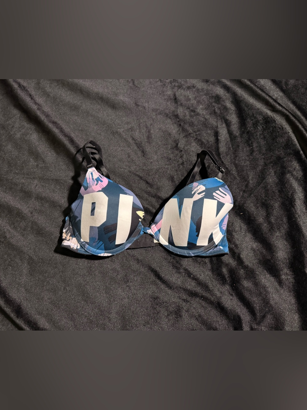 PINK Victoria's Secret Navy Blue and Pink Logo Padded Bra